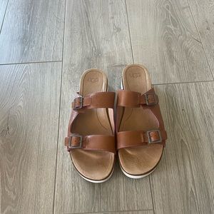 UGG Brown Leather Platform Sandals size 9